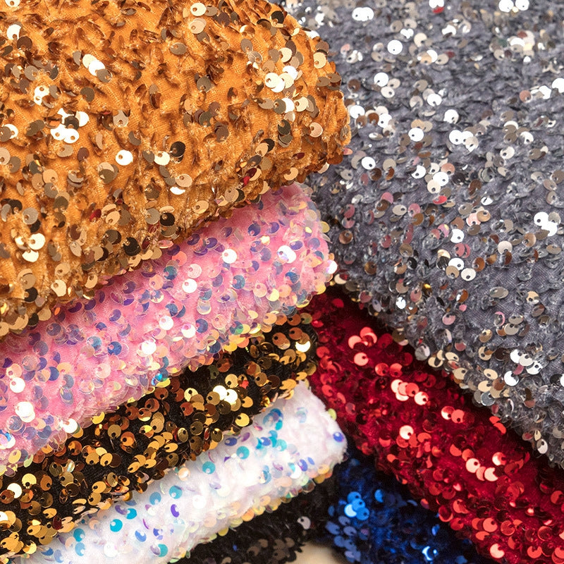 Shiny Velvet Fabric with Sequins For Party And Stage